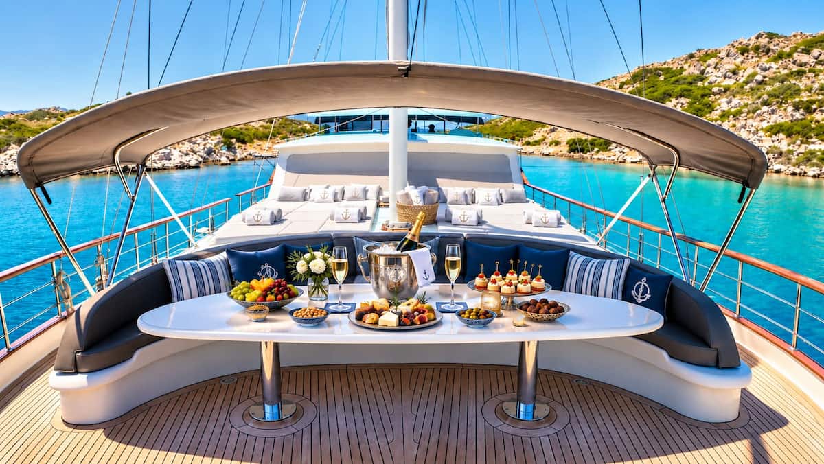 Charter dining aboard Aqua Bella